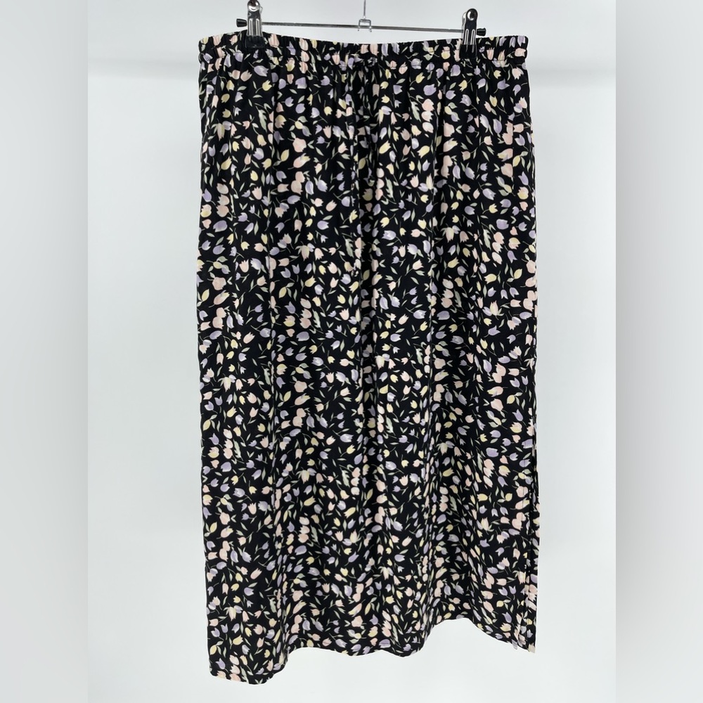 Vintage Radcliffe Tulip Print Midi Skirt, Side Slit, Elastic Waist, Women’s LP